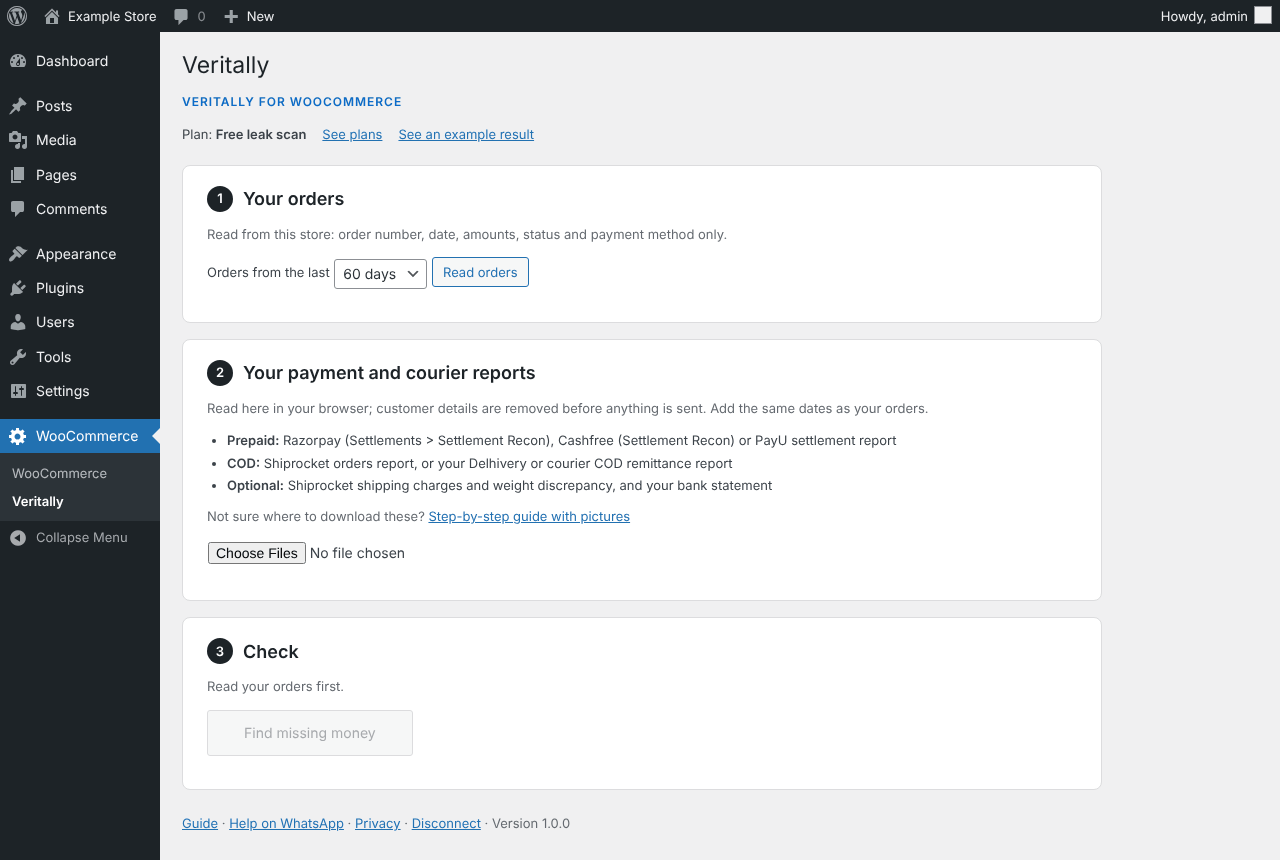 Example: the three steps after connecting, ready to read orders