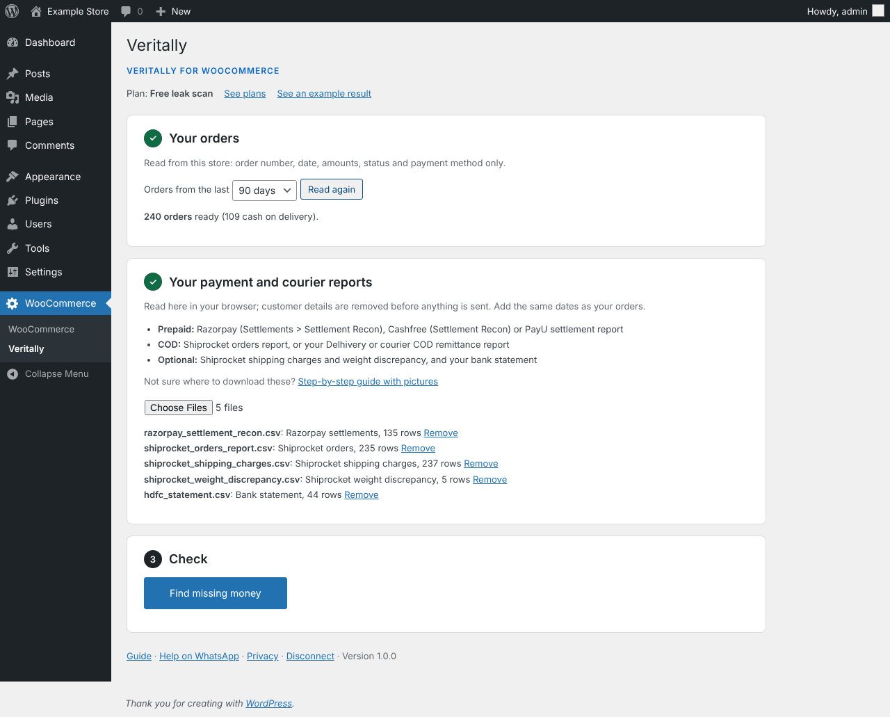 Example: orders read and five reports added, each recognised