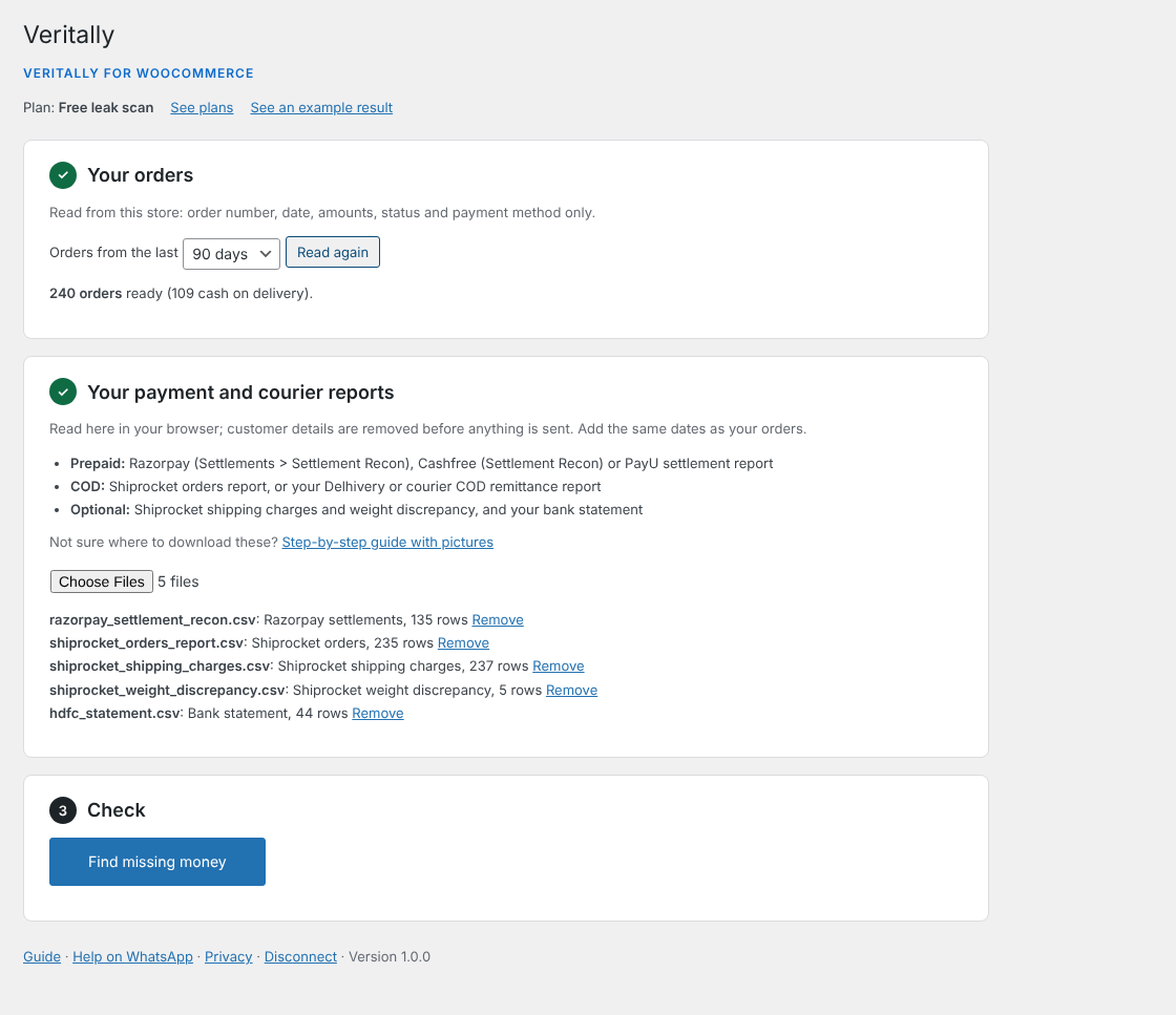 Reading orders and adding Razorpay and Shiprocket reports in WooCommerce > Veritally
